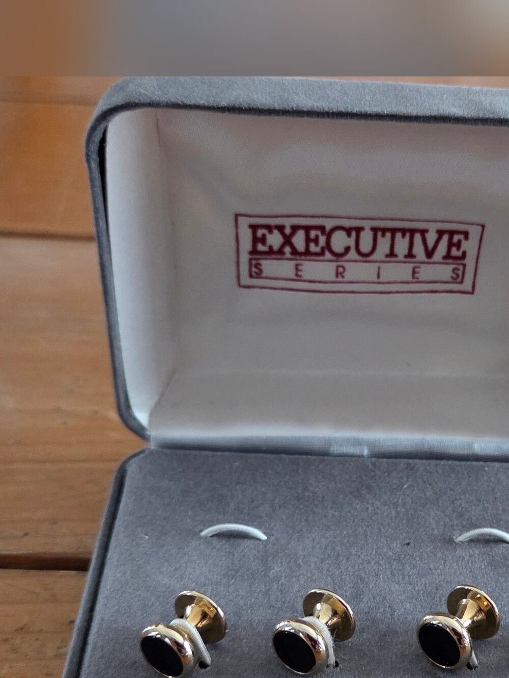 Executive Series Gold Tone Black Onyx Tuxedo Shirt Studs Set of 4 with Box